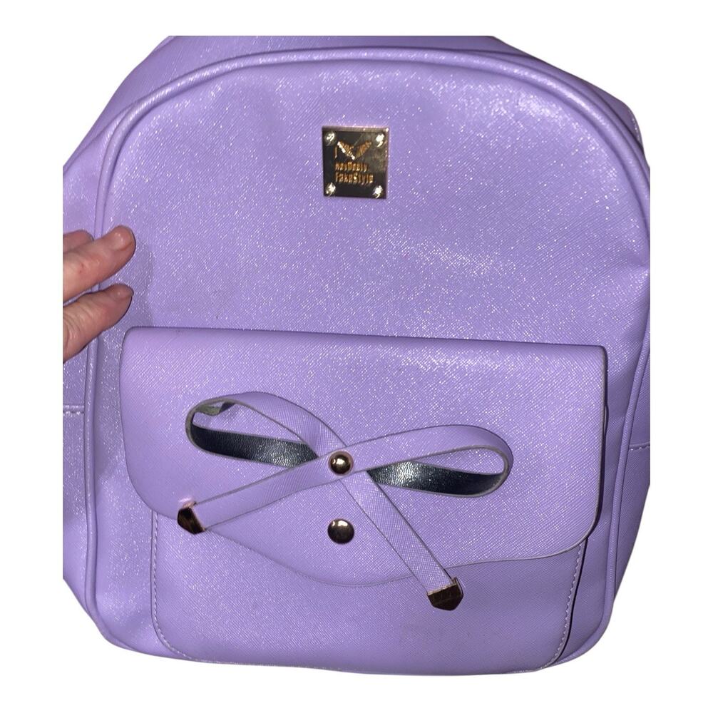 Lavender Backpack W/Decorative‎ Bow & 4 Pockets  Size H 11"X 10"x D5"